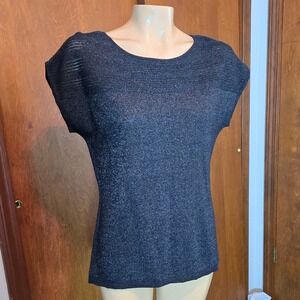 Coldwater Creek Womens Top Black X Small Silk Cotton Shimmer Knit Cap Sleeve